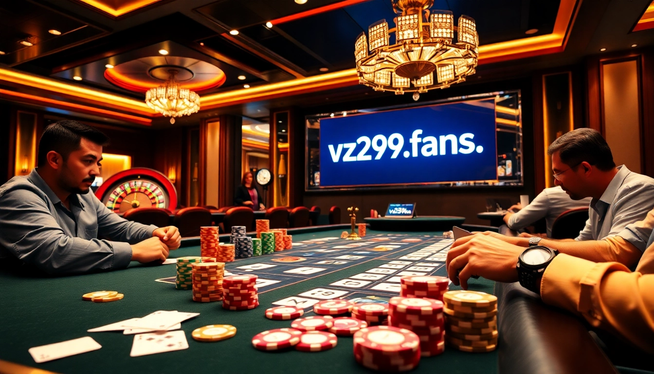 Intense poker action at https://vz99.fans/ casino featuring vibrant chips and luxury ambiance.