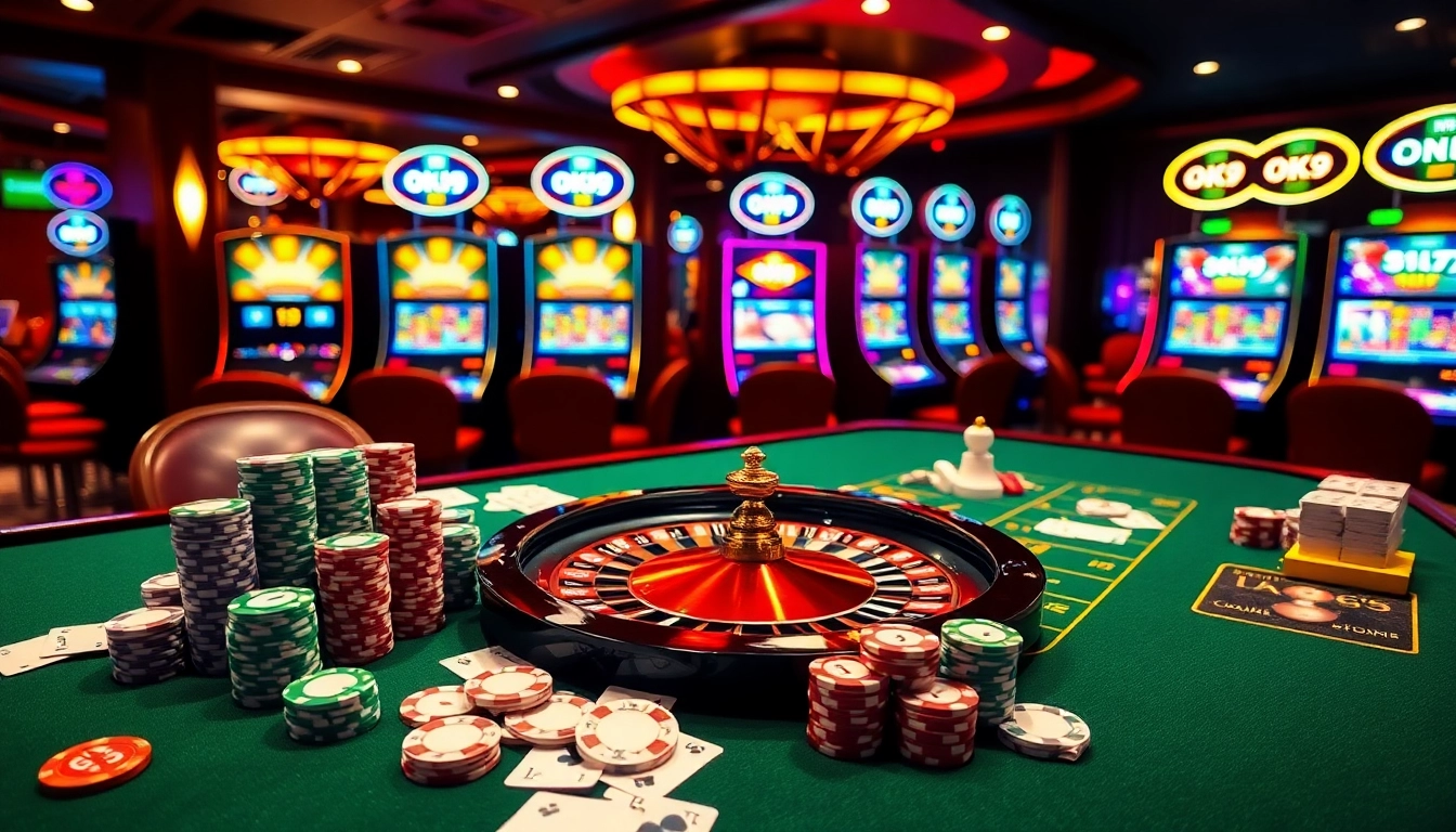 Engage in exciting casino games at OK9 with vibrant tables and thrilling poker chips.
