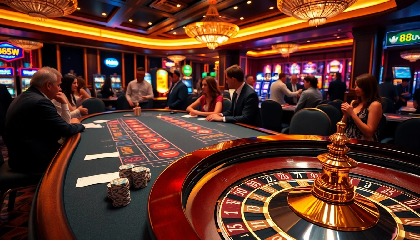 Join the excitement of casino games with 888new, featuring a lively blackjack table and roulette wheel.