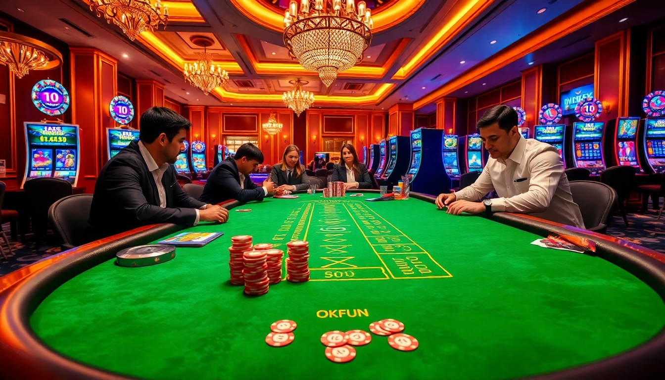 Experience the excitement of OKFUN at an exquisite casino blackjack table.