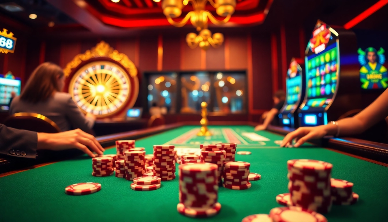 Excited players engaging at the sc88 casino table with chips and cards in play.