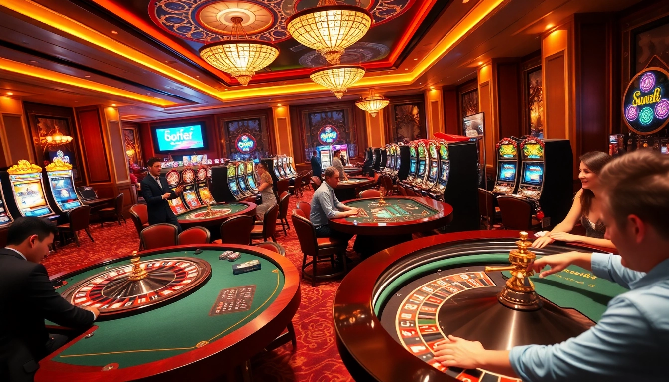 Players enjoying life-changing wins at a luxurious casino, showcasing the excitement of sun win.