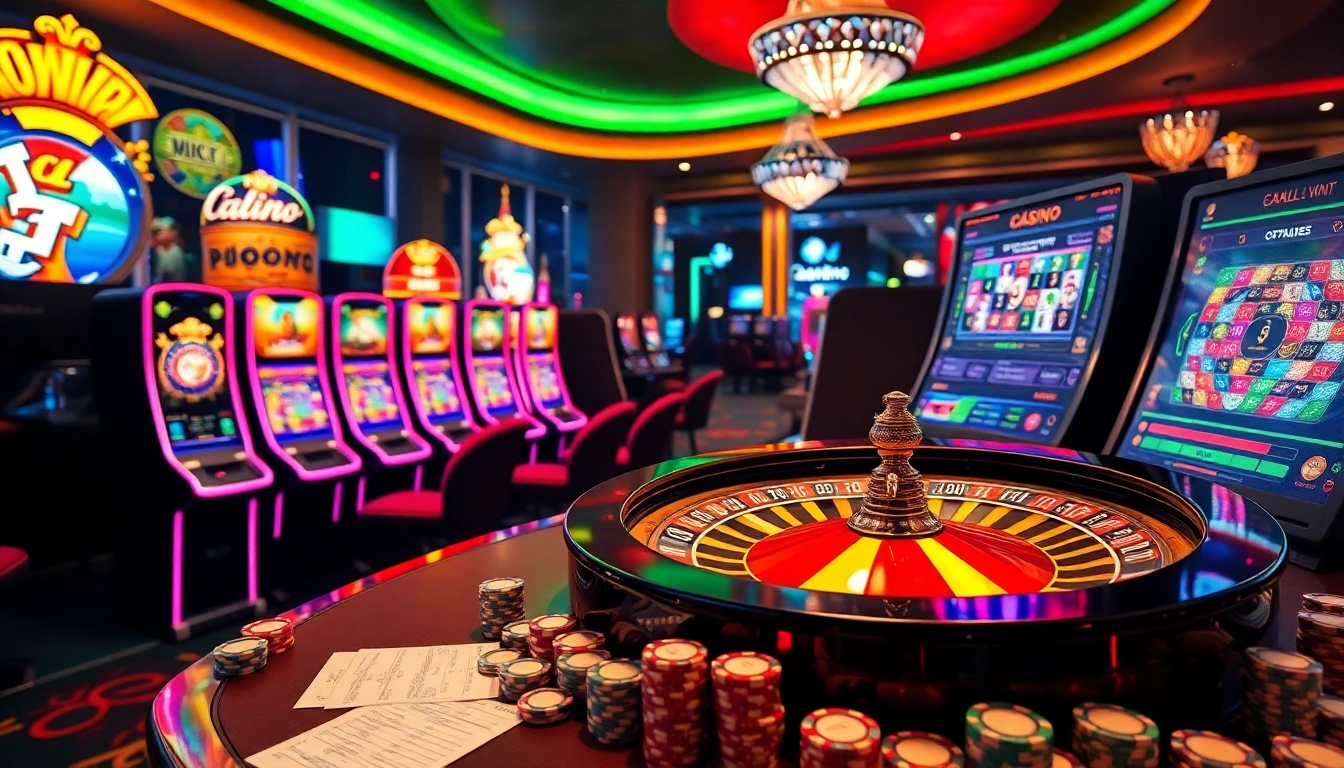 LUCKYWIN offers an exciting online casino experience with vibrant slot machines and poker chips.