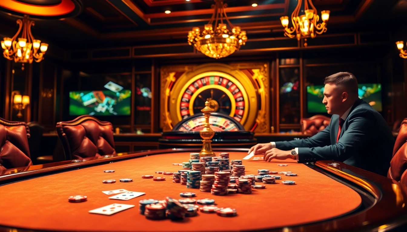 Engage in exciting poker gameplay at https://123win.click/ with colorful chips and a stunning roulette wheel.