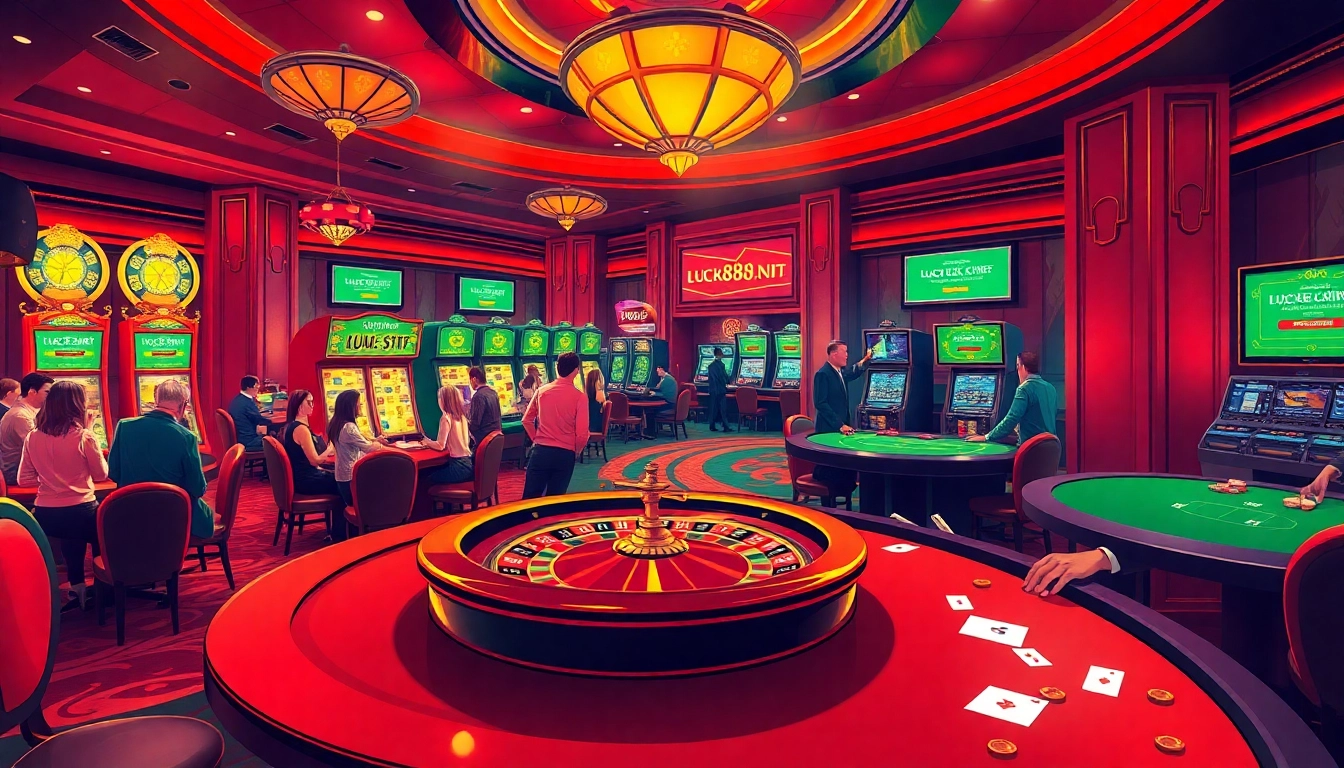 Players engaging in thrilling casino games at https://luck88com.net/, showcasing vibrant roulette and poker action.