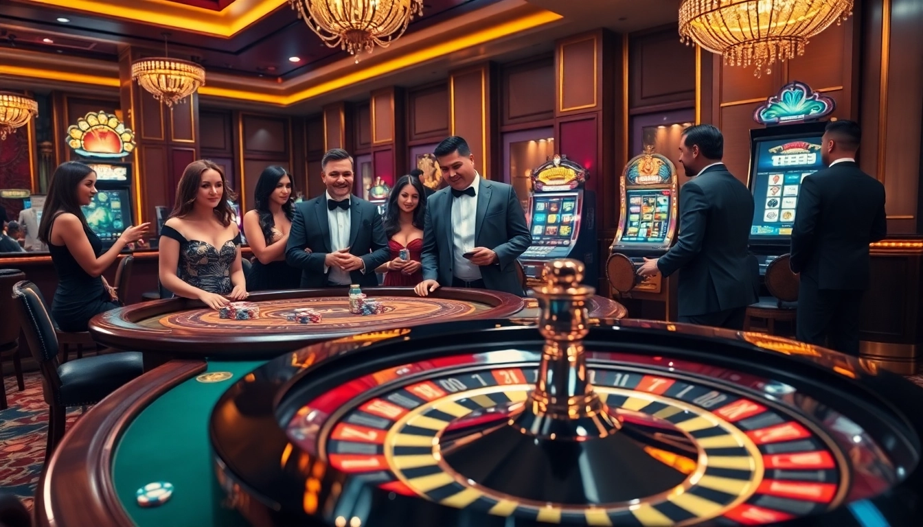Experience the thrill of gambling at http://8kbetsg.com with a vibrant casino scene featuring blackjack and roulette tables.