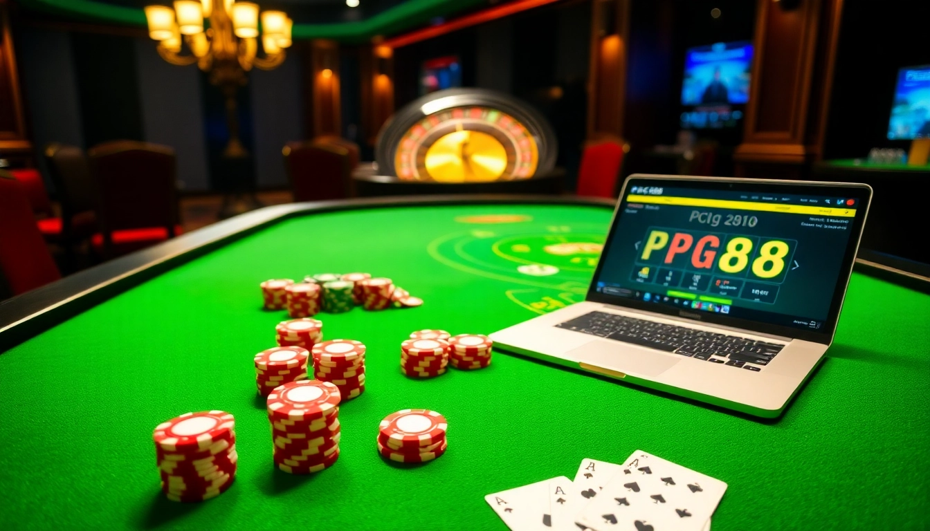 Experience the thrill of gaming at PG88 with a luxurious casino table setup.