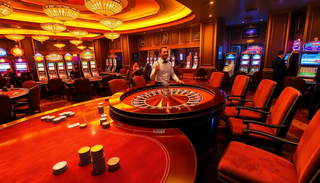 Thabet casino scene showcasing roulette table action and excited players.