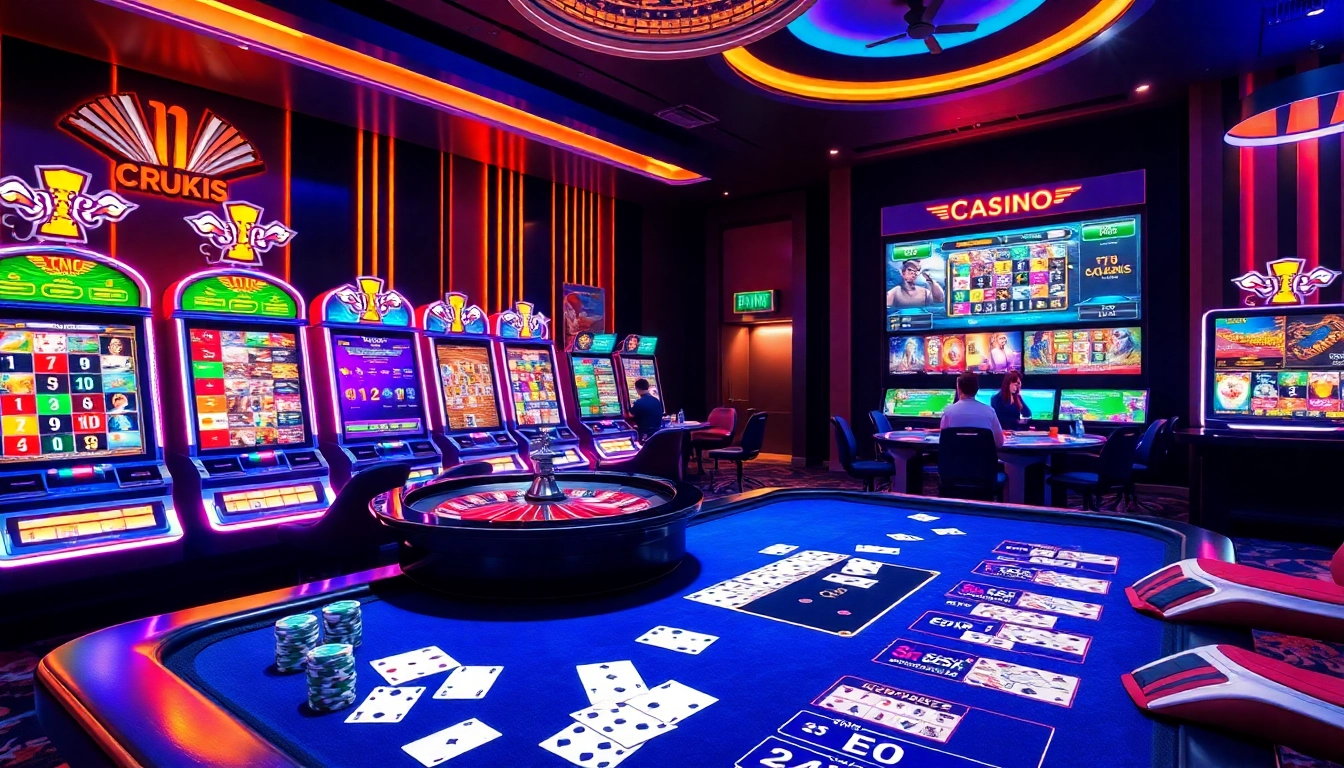 Experience the thrill of online gaming at http://8kbet.ink/ with vibrant casino visuals showcasing roulette, slots, and poker.