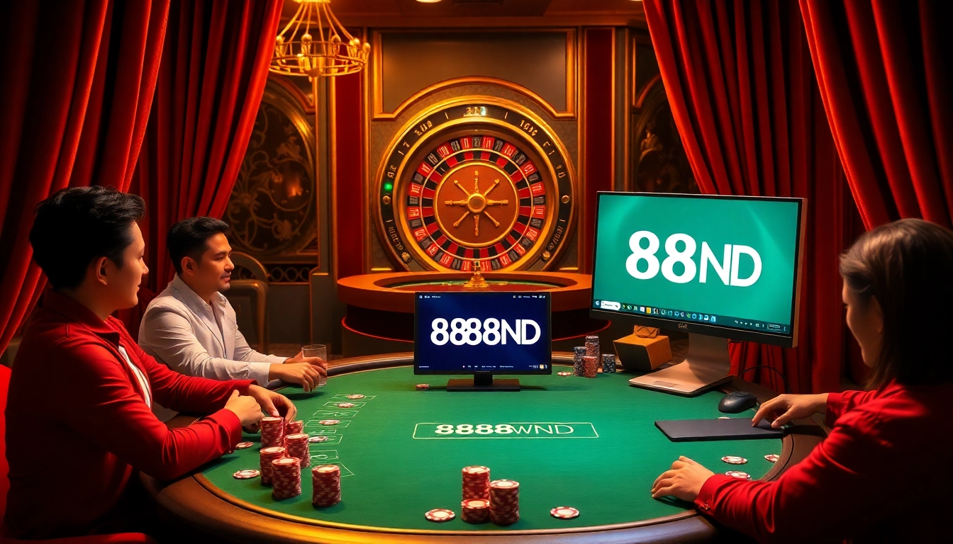 Action-packed gaming at 888VND casino with poker chips and roulette wheel.