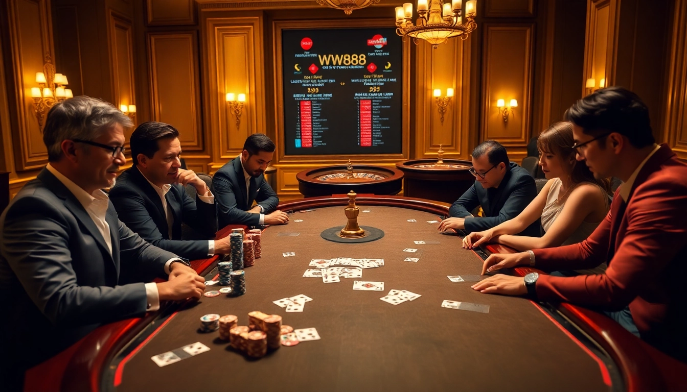 Gamble strategically at WW88's elegant casino poker table with vibrant chips and cards.