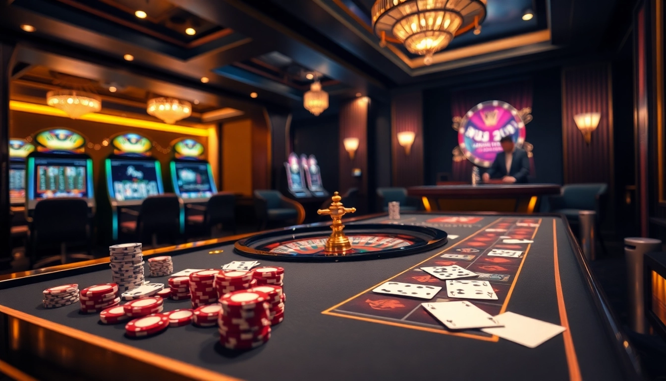 Experience the luxury of gambling at xx88.bot with an elegant casino scene featuring poker tables.