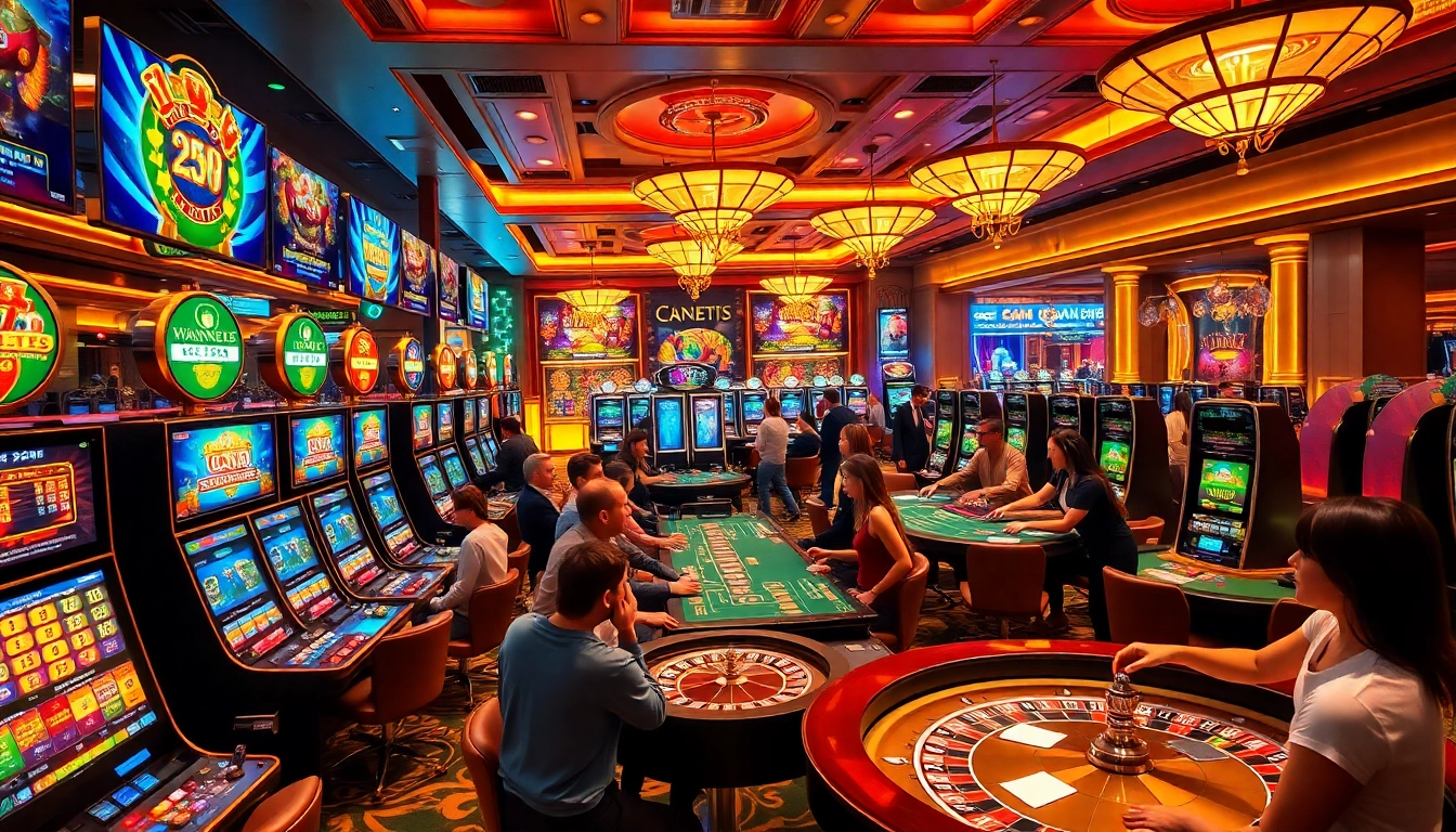 Players enjoying thrilling games at CN3789's vibrant casino floor, filled with excitement.