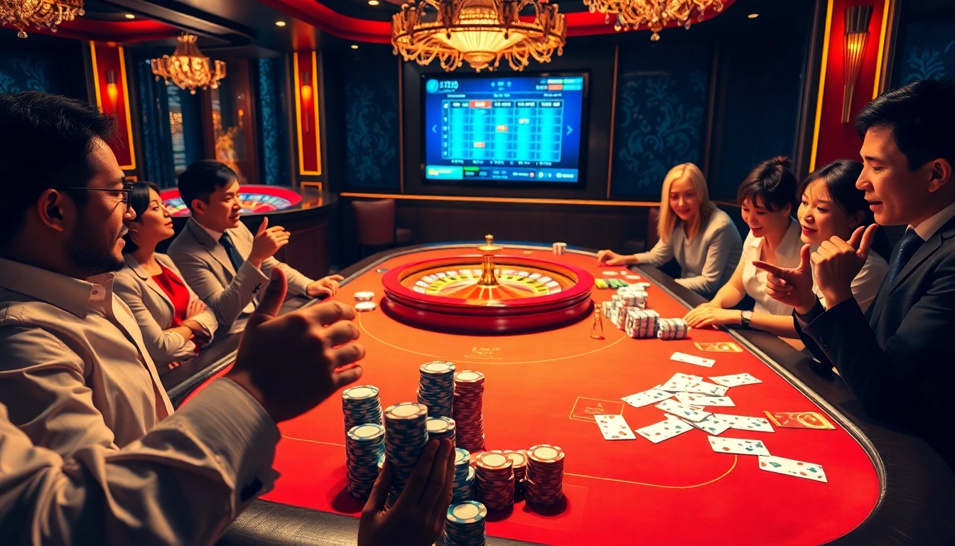 Engaging players experience the thrill of 包网 at a vibrant casino table with poker chips and cards.