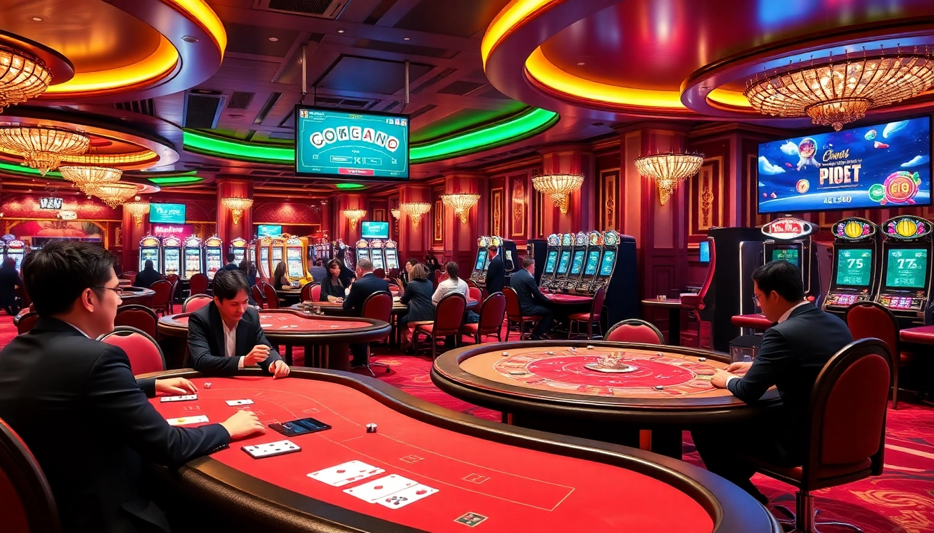Engaged players enjoying various games at the luxurious Rikvip casino, showcasing the excitement of gambling.