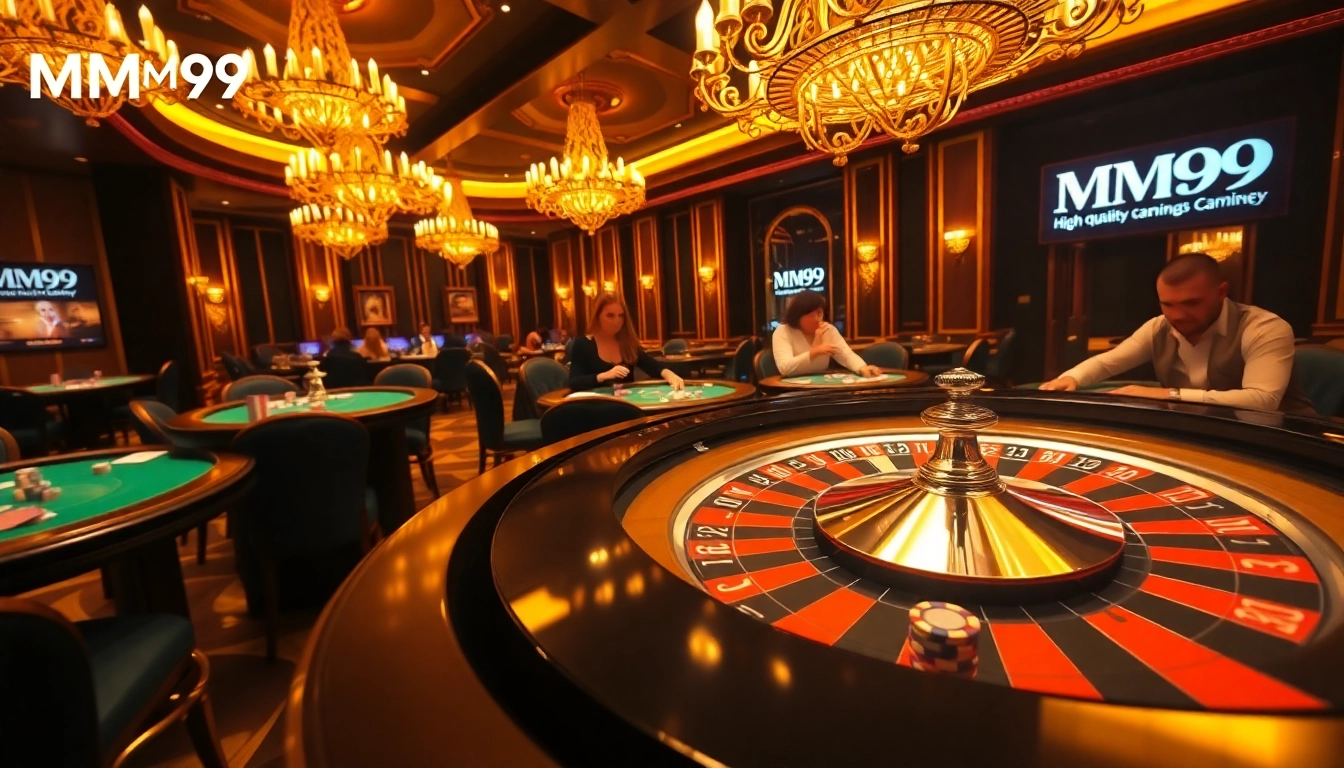 Experience the excitement of MM99 with players at a luxurious casino table.