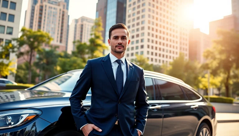 Chauffeur Hire services offered by a professional in a luxury vehicle setting.