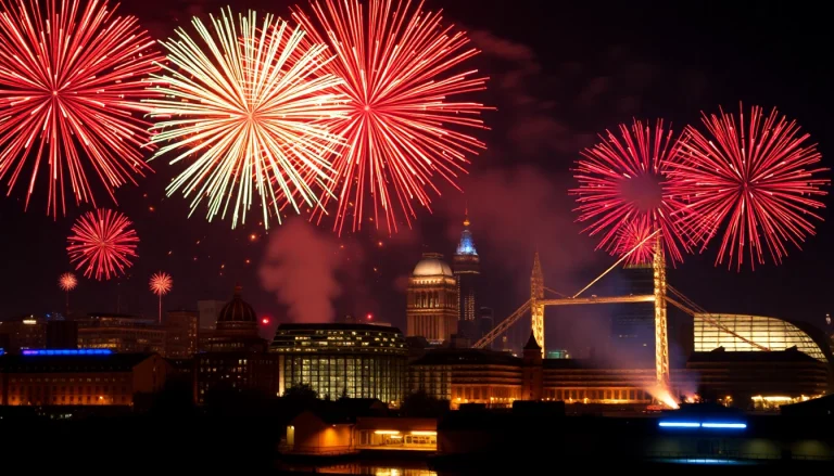 Buy fireworks Manchester showcasing a colorful fireworks display against the Manchester skyline.