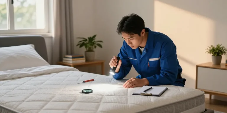 Professional inspection for bed bug treatment in a cozy bedroom