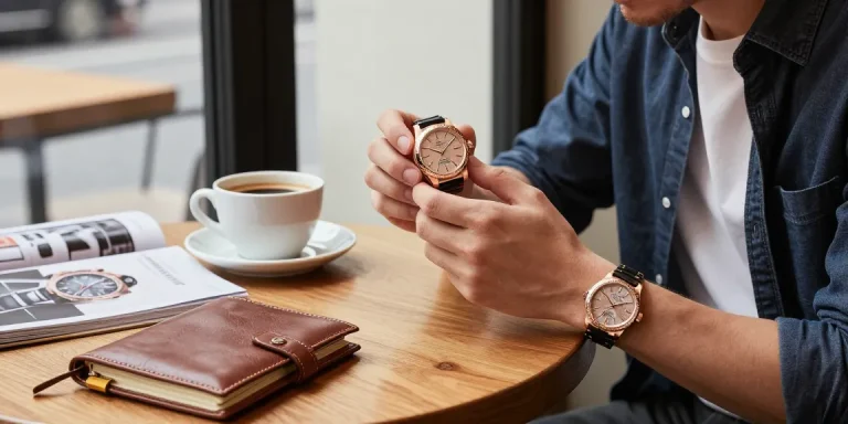 Explore super clone watches in an elegant urban café setting with luxury elements.