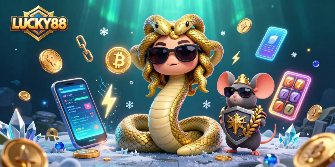 LUCKY88 brings excitement to the casino scene with vibrant 3D illustration featuring themed characters and gaming elements.