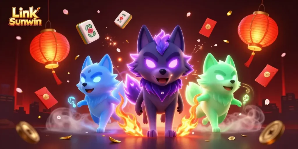 Win with Link Sunwin as you explore vibrant ghostly wolves in an enchanting casino scene.