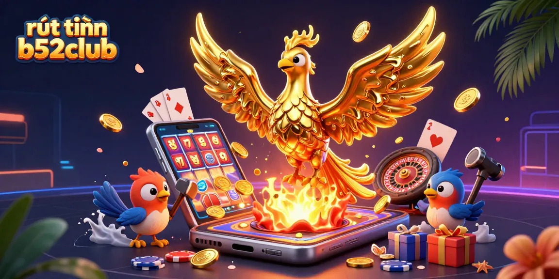 Engage in rút tiền b52club with a vibrant scene of phoenix and gaming actions.