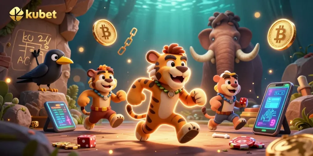 Engage in thrilling gaming at kubet's vibrant prehistoric casino with unique characters.
