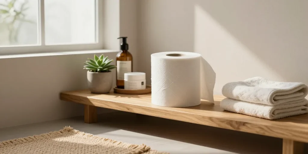 Bamboo Toilet Tissue displayed in an eco-friendly bathroom with natural decor.