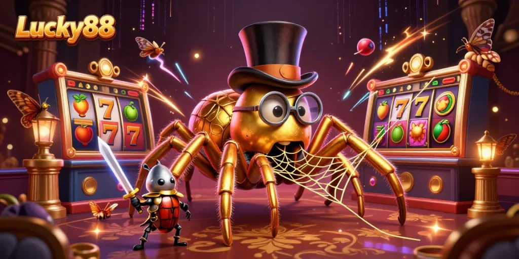 Experience the thrill of Lucky88 with a dynamic casino-themed scene featuring vibrant characters and elements.