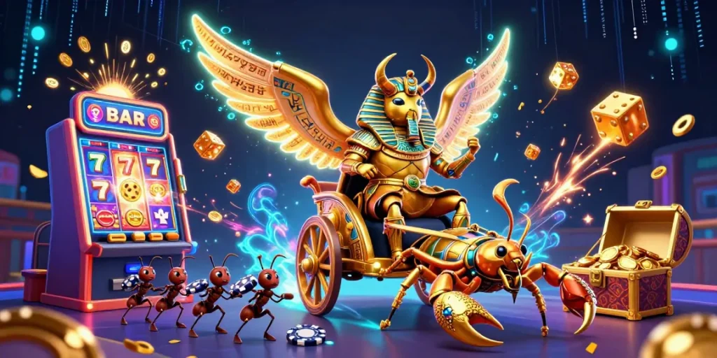 Experience the exciting action at da88 with a vibrant casino scene featuring jackpots and lively characters.