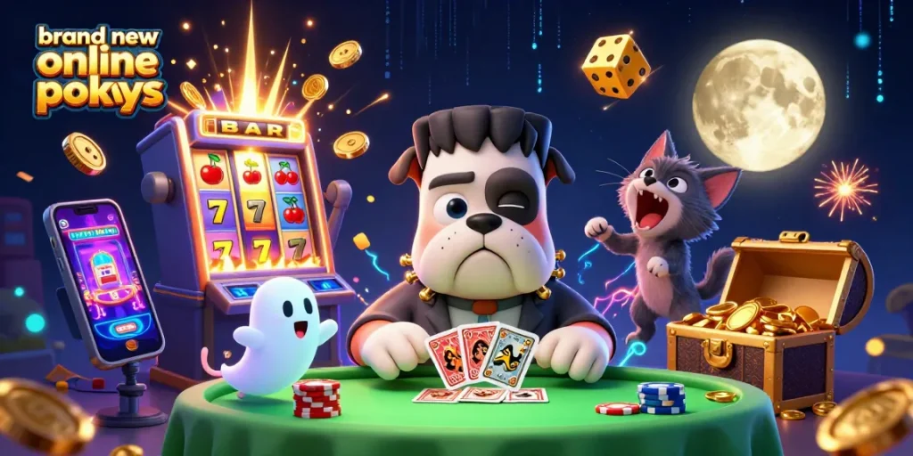 Engage with brand new online pokies featuring lovable characters in a vibrant casino scene.