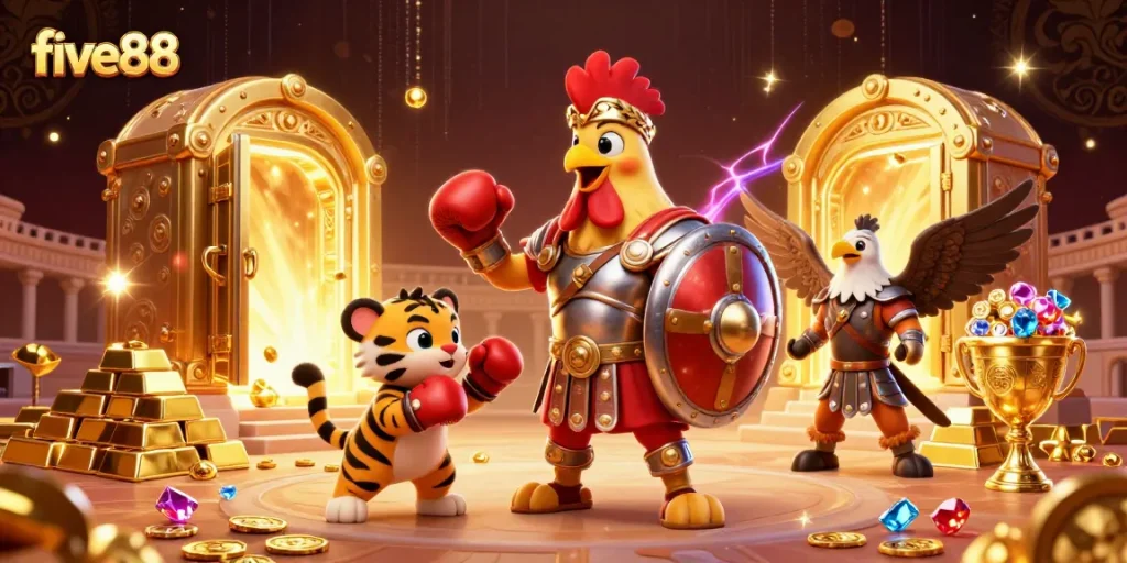 Join five88 for adventurous gaming with an epic gladiator rooster and treasures galore!
