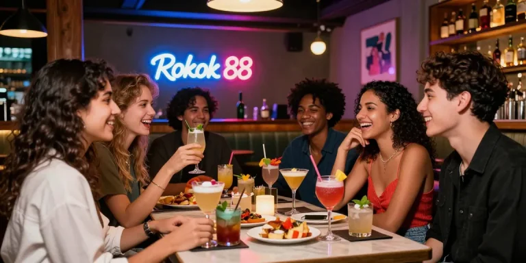 Friends enjoying cocktails and gourmet appetizers at Rokok 88 lounge bar, capturing vibrant nightlife.